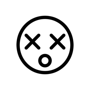 Emoji featuring a circle with thick black outlines and cross marks for eyes displays a dead or unconscious state on a solid white.