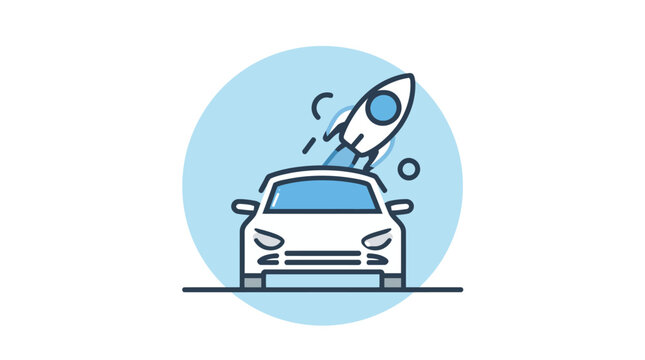 Rocket car icon for fast business growth concept.