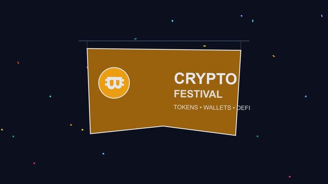 Crypto festival event banner animation with bitcoin and de fi 4k blockchain finance
