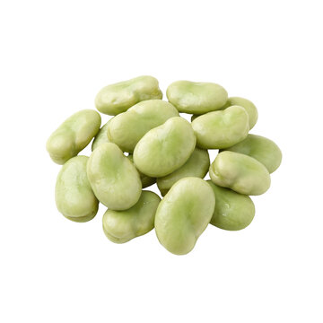 Peeled broad beans isolated on white. Fresh green fava beans heap for healthy cooking.