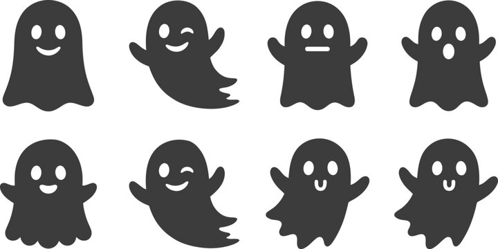 Ghost Shape Silhouettes With Varying Expressions Black On White Background