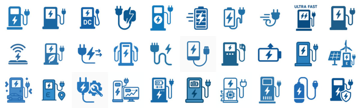 simple vector flat blue icon EV fast charging