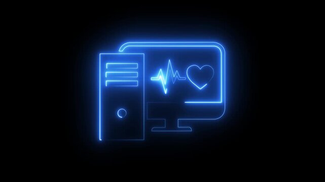 Neon computer health monitor with ekg heartbeat pulse animation