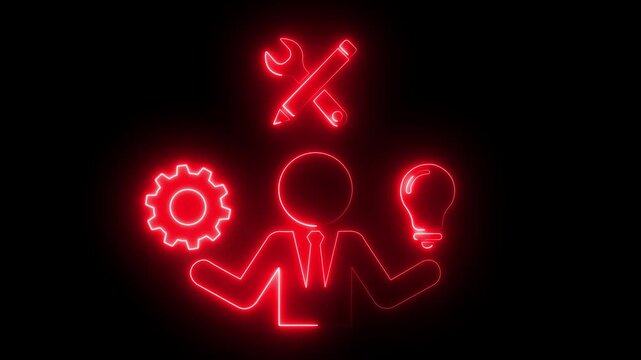 Neon business strategy innovation, problem solving, and management concept