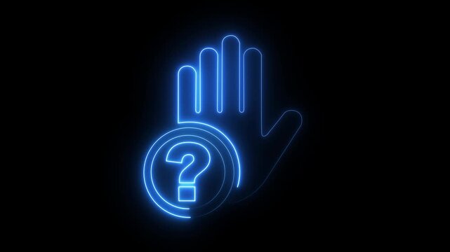 Neon glowing hand and question mark animation for digital interface and help support