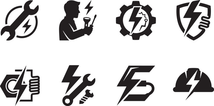 Hand holding wrench fixing gear with tools and repair icons