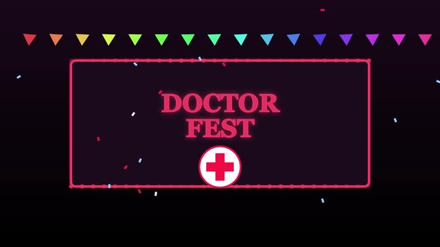 Doctor fest celebration motion with falling confetti and medical cross symbol animation 4k medical celebration