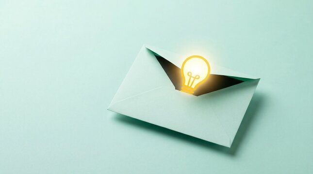 Illuminating ideas arriving in an envelope, a glowing lightbulb symbolizing creativity and innovation