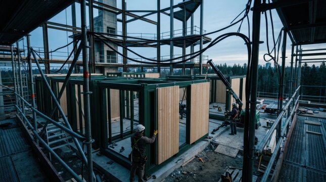 Innovative Construction Site Showcasing Modular Building Techniques And Modern Architectural Design