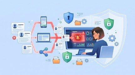 Fototapeta premium Security analyst monitoring cyber threats and protecting sensitive user data on digital systems