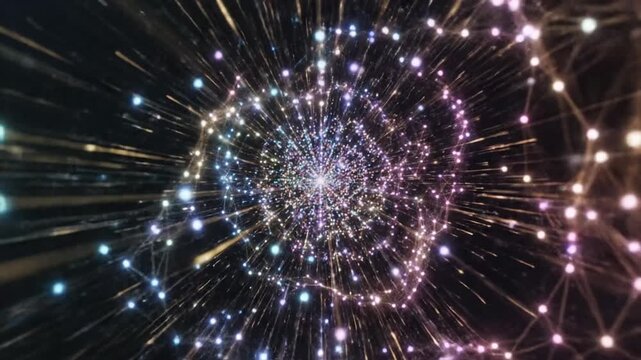 Glowing abstract network of particles and light.