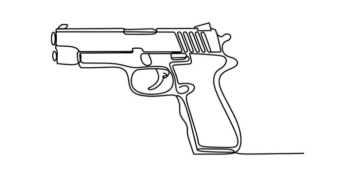 Continuous single line drawing of a hand gun pistol weapon design isolated on a white background for minimalist art and simple graphic illustration projects Vector, illustration