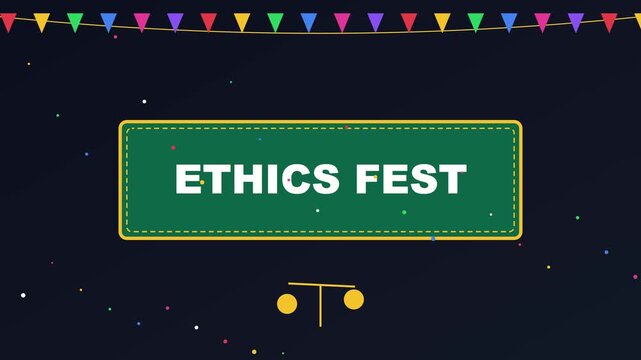 Ethics fest celebration motion with scales of justice and colorful party bunting for corporate integrity and moral awareness events animation 4k