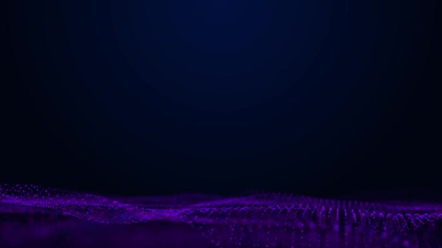 Futuristic digital wave of glowing particles on dark background for technology concept.