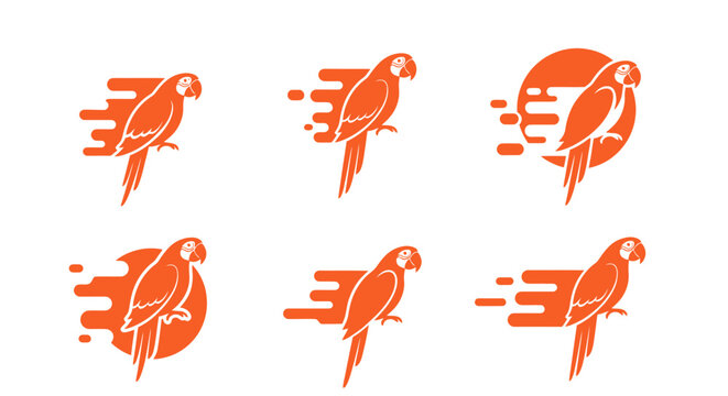 Modern Orange Parrot Logo Collection with Dynamic Speed Lines and Circular Elements