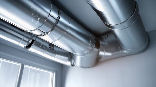 Explore sleek modern metal ductwork pipes and vents in intricate industrial ventilation design