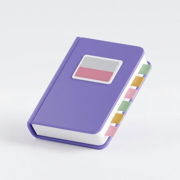 3D icon of purple planner book with colorful index tabs for organization and time management, organizer
