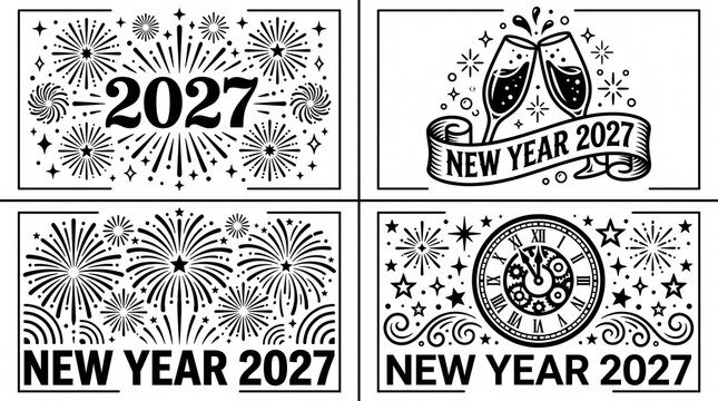 Festive New Year 2027 Decorative Vector Set Collection of Four Designs