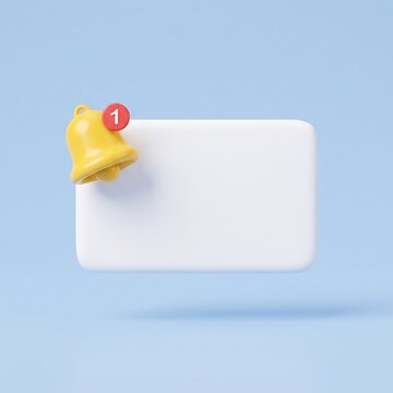 3D notification bell icon with a red alert badge on a light blue background notification reminder interface