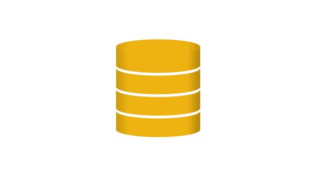 Yellow Database Icon with Structured Layers and Lines, Representing Digital Storage, Cloud Computing, Big Data, Information Management, Server Systems and Online Data Processing, Flat Design Graphic