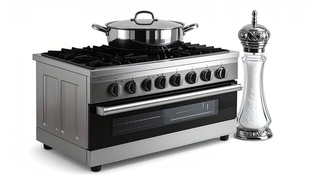 Stainless Steel Range Oven with Pot on Topist and Pepper Grinder