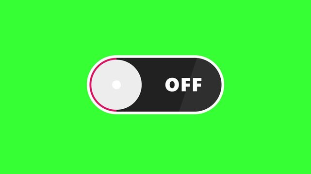 On Off Toggle Switch Animation with Smooth Sliding Motion and Clear State Indication, Representing Control, Isolated on Green Screen Chroma Key