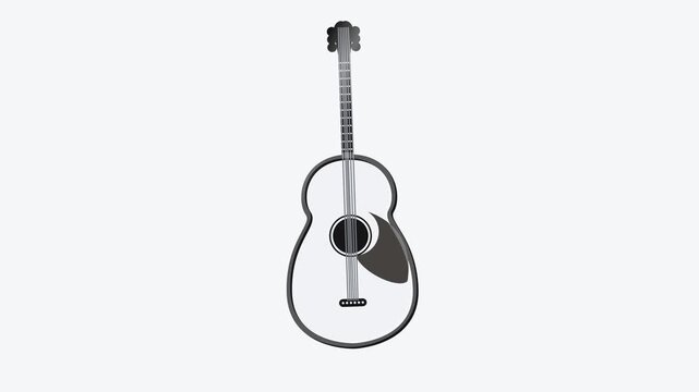 Minimalist Acoustic Guitar Line Art Animation with Vibrating Strings and Soft Outline Style, Simple Continuous Motion Graphic