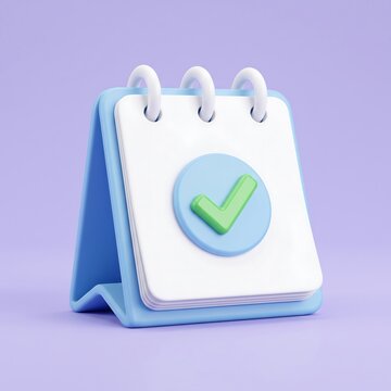 3D desk calendar icon with green checkmark symbol indicating task completion calendar checkmark completion