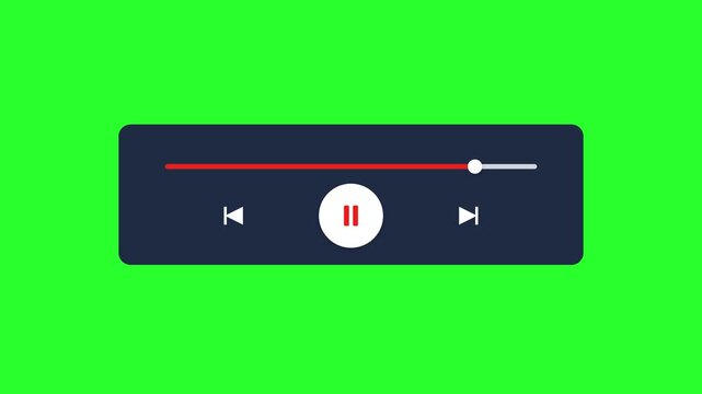 Minimal Music Player Interface UI with Compact Design, Control Buttons and Progress Indicator, Simple and Functional Layout for Audio Playback and Media Management, Isolated Element on Green Screen