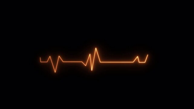  Neon ecg line animation video on black background. Heart beat. Electrocardiogram. One pulse line. ECG heartbeat monitor.