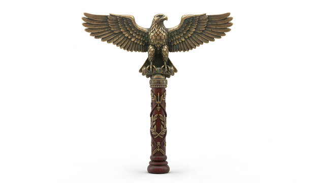 Ornate Golden Eagle Sculpture Perched on Decorative Column.