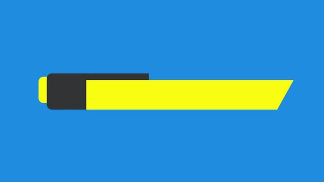 Yellow 2D Animated Pen Icon with Smooth Writing Motion and Simple Shape, Symbol of Creativity, Education, Writing, Design, Signing Documents and Office Work, Isolated Graphic on Solid Blue Background