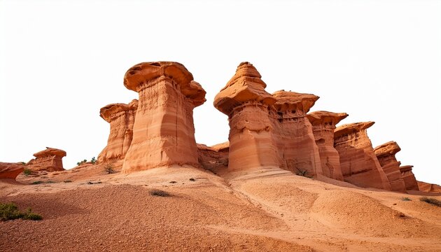 Sandstone Hoodoo Rock Formations Isolated On White Background