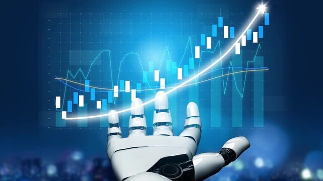 A robotic hand reaches towards an ascending financial graph, illustrating the integration of technology in finance and the evolving landscape of investment analytics. Copula