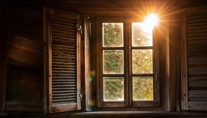 Fototapeta premium The Sunlight Shone Through The Worn Wooden Window