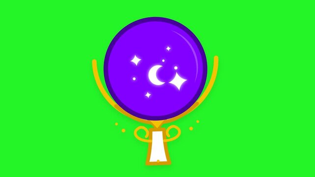 Magic Purple Crystal Ball Animation with Rotating Inner Light and Shining Effect, Symbol of Mystery, Future, Prediction, Fantasy, Imagination and Spiritual Theme, Smooth Motion on Green Screen