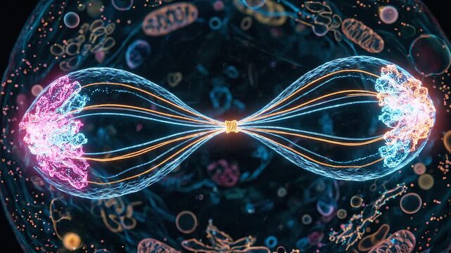 Microscopic view of cell division process in a biological cell.