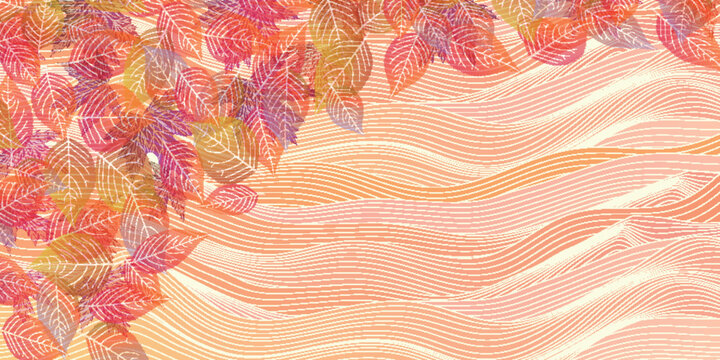 Vibrant Autumn Leaves Decorating a Wavy Patterned Background