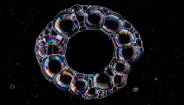 Iridescent Bubble Ring Against Dark