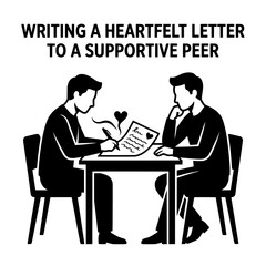 Fototapeta premium Two Individuals Writing and Reading a Heartfelt Letter Together.