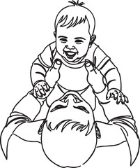 Line drawing illustration of a happy father holding his smiling baby face to face with portrait together affection nurturing interaction illustration minimalist lifestyle connection
