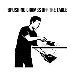 Naklejka premium Person Brushing Crumbs Off Table with Brush and Dustpan.