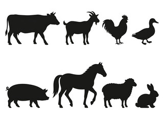 Fototapeta premium A collection of black silhouettes representing various farm animals.