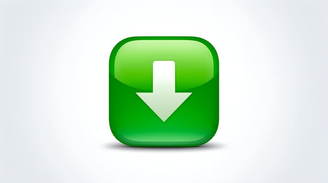 Bright green download arrow icon with glossy effect