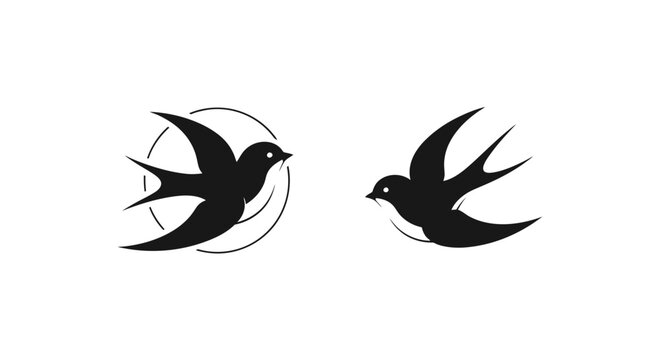 Minimalist Black Swallow Bird Silhouette Flying Icons for Nature and Freedom Concept