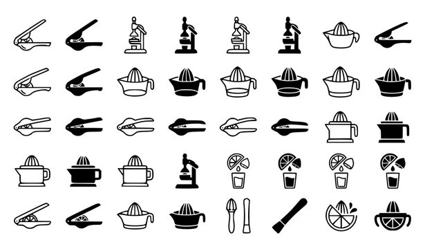 Manual Lemon Squeezer Vector Icon Set Filled and Outline