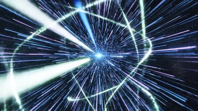 Futuristic blue light tunnel with digital energy streaks.