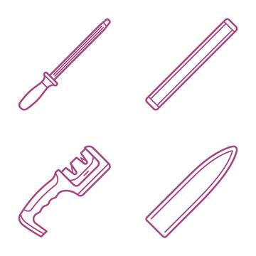 Knife Sharpening Tools: Honing Steel, Whetstone, Sharpener, Sheath Icon Set