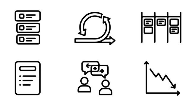Agile Development Vector Icons, Scrum Methodology, Project Management, Business Workflow Set