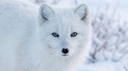Fototapeta premium Close-up of a white arctic fox in snow.